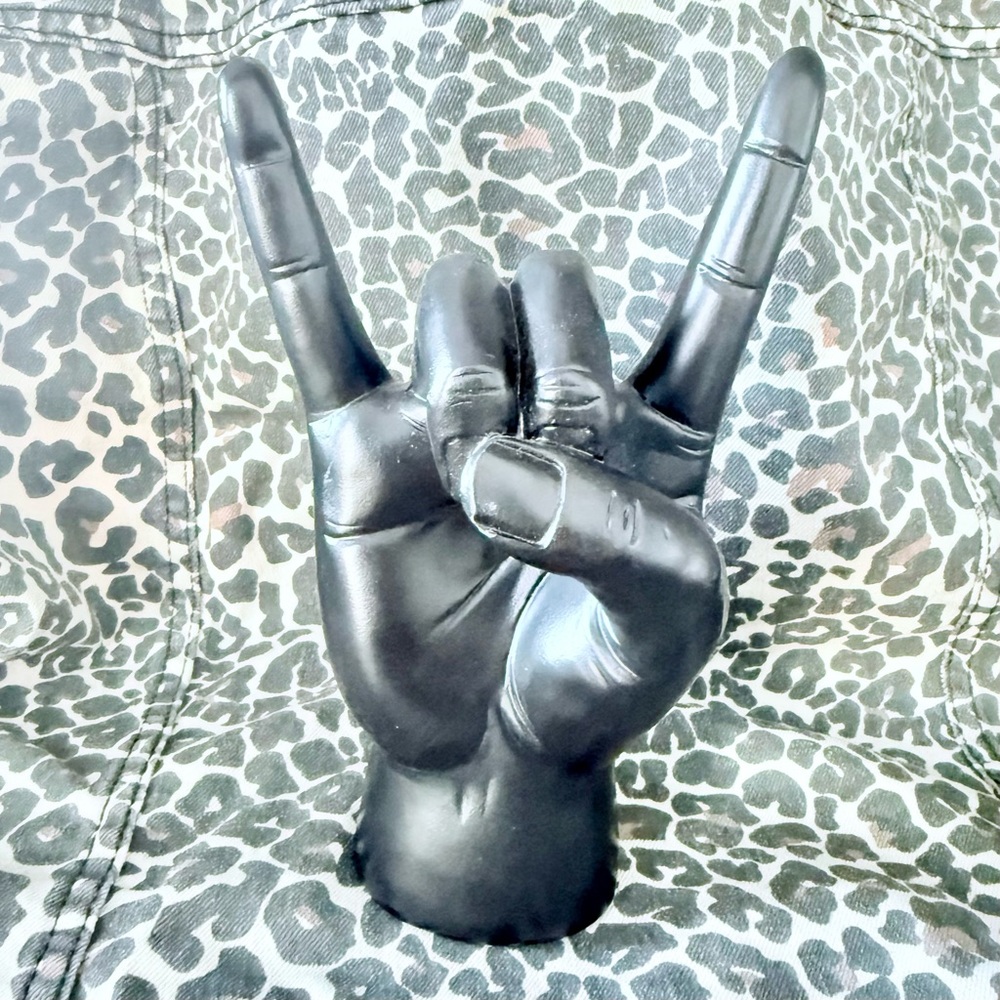 7.7" Black Resin Rock On Hand Statue - Rock Culture Music Lovers' Figurine